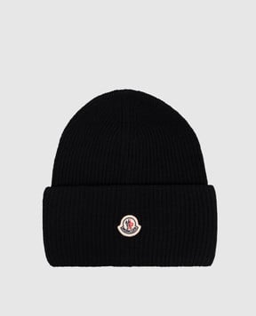 Moncler Чорна шапка з вовни з нашивкою логотипа K20933B00032M1241