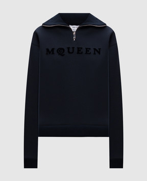 Alexander McQueen Синий свитер с фактурным логотипом 815576QLAEB