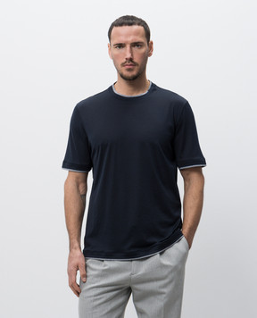 Brunello Cucinelli Синяя футболка с шелком с эффектом наложения слоев MD8217427