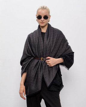 Saint Laurent Сіра хустка з вовною та шовком у візерунок монограми логотипа 6891473YI74