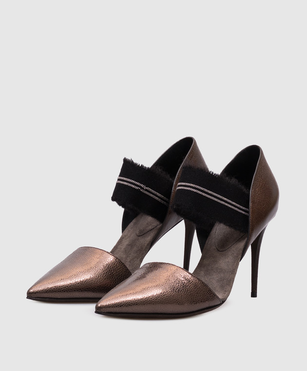 Brunello Cucinelli Коричневі шкіряні туфлі з ланцюжком моніль MZBUC1252y зображення 2