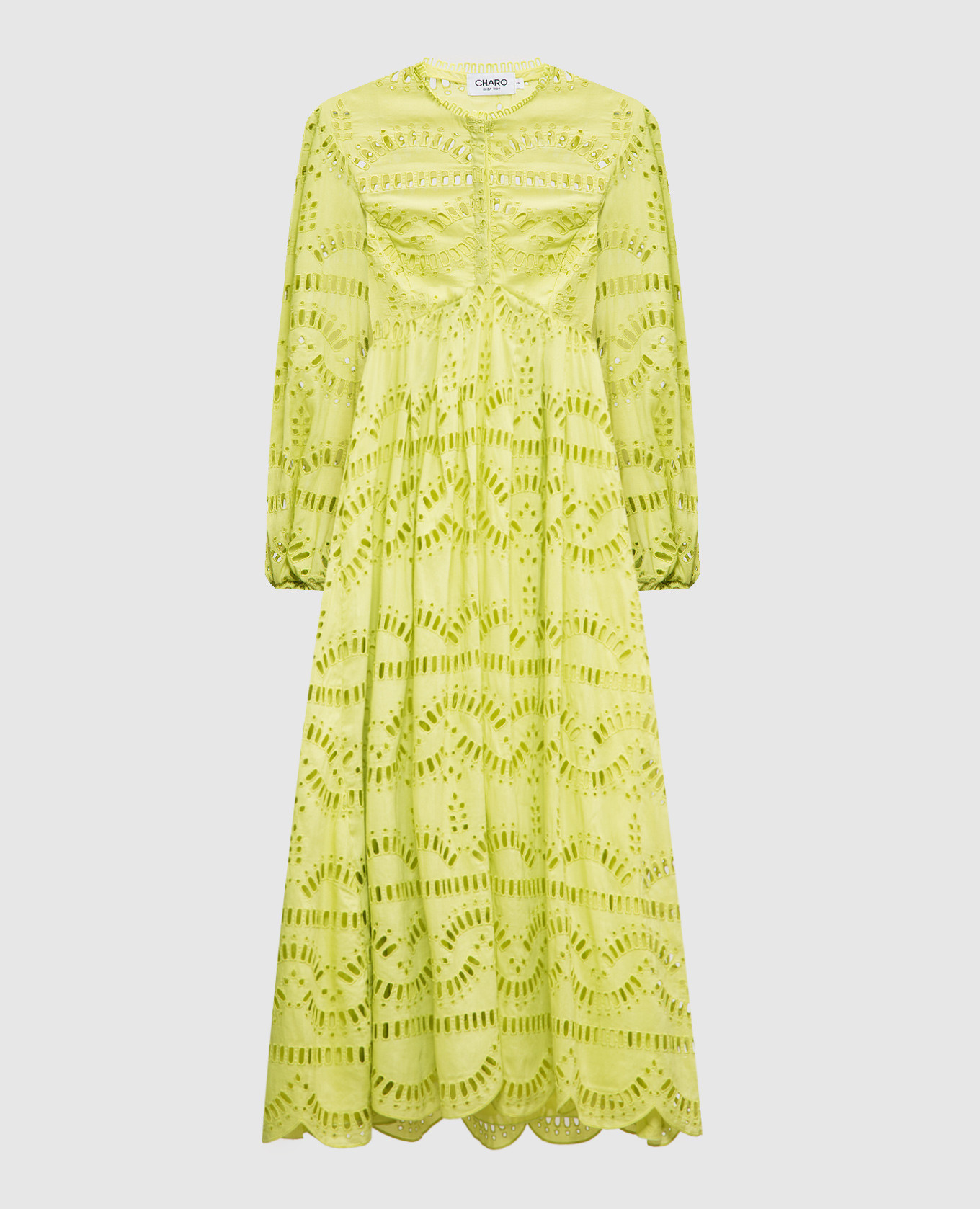 Kaika green shirt dress with broderie embroidery