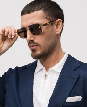Stefano Ricci Коричневі сонцезахисні окуляри Prestige з емблемою логотипа SG32OMEWOOD