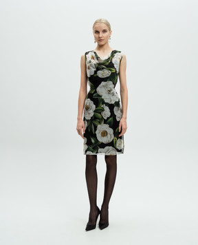 Dolce&Gabbana Черное платье из шелка в цветочный принт F6TLBTIS1XD