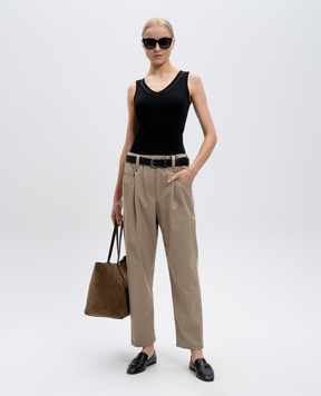 Brunello Cucinelli Чорний топ в рубчик з ланцюжком моніль M0TC8BJ312