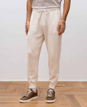 Brunello Cucinelli Бежевые спортивные штаны в рубчик M29201019G
