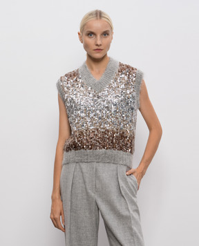 Brunello Cucinelli Серый жилет с шерстью с пайетками M1U375902P