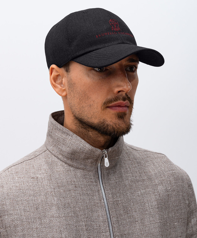 Brunello Cucinelli Серая кепка из шерсти с вышивкой эмблемы с логотипом MB4079850 изображение 2