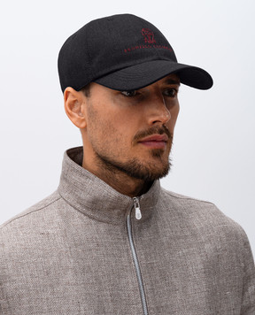 Brunello Cucinelli Сіра кепка з вовни з вишивкою емблеми з логотипом MB4079850