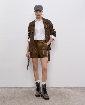 Brunello Cucinelli Коричневые кожаные шорты MPBISP1347