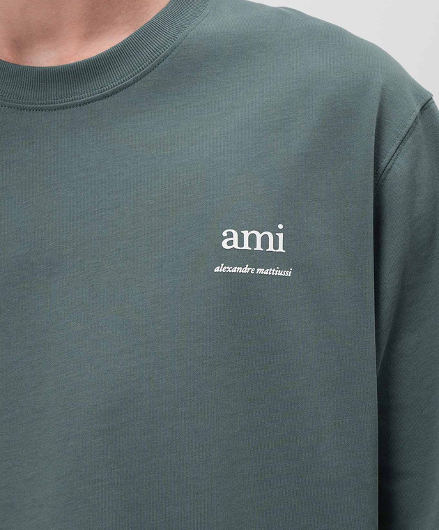 Ami Paris Зеленая футболка с принтом логотипа UTS024726 изображение 5