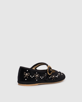 Valentino Чорні оксамитові балетки Mary-Jane з намистинами 7W2S0MQ8BNU