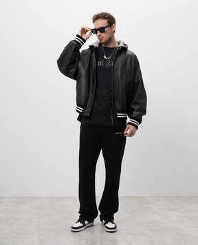 Palm Angels Черный кожаный бомбер с капюшоном с логотипом. PMJA043S25LEA001