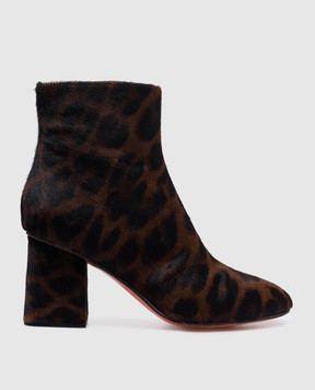 Santoni Коричневые кожаные ботильоны из шерсти пони в анималистичный принт. WTCS71192SX1NULA