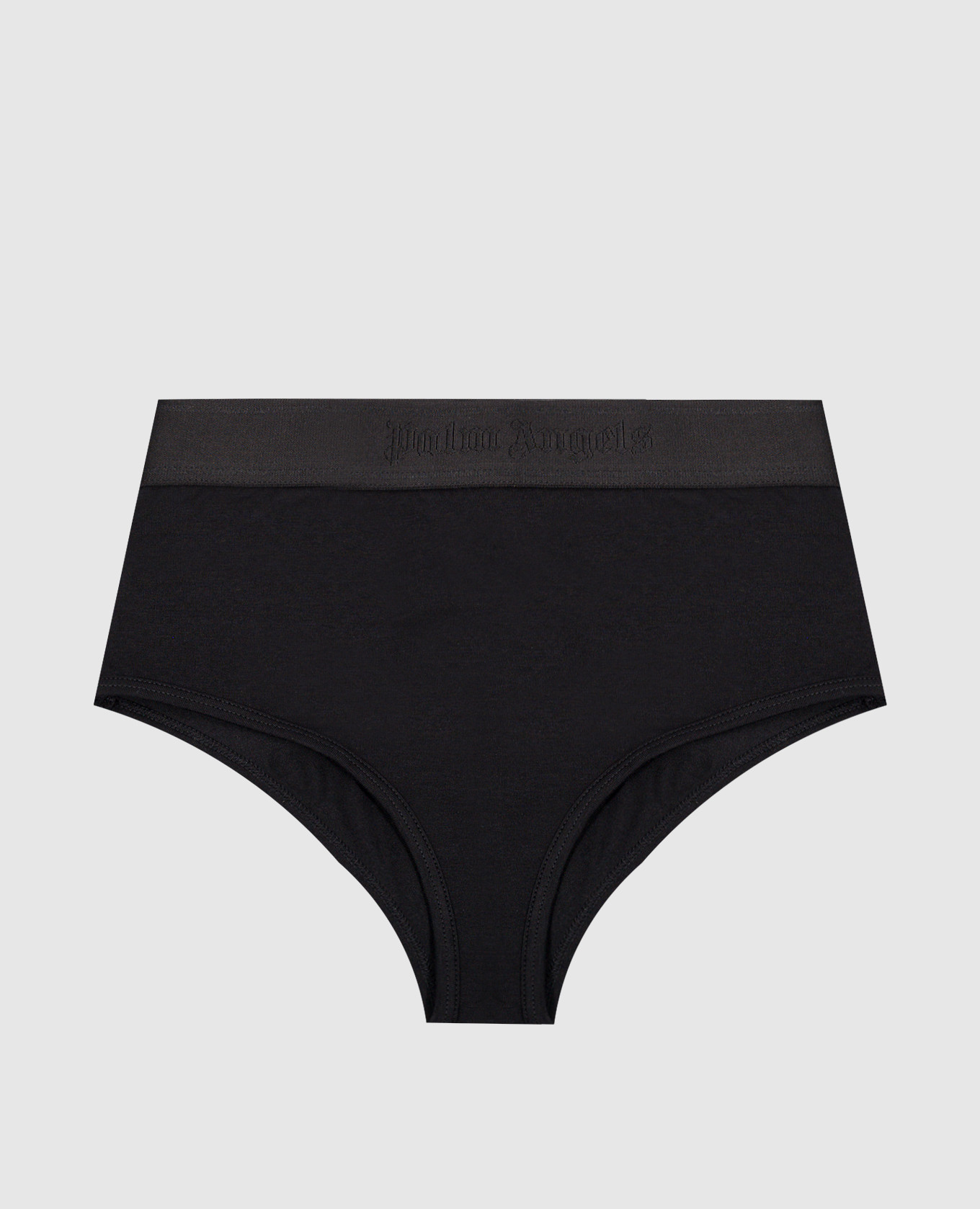 Black panties with a logo pattern
