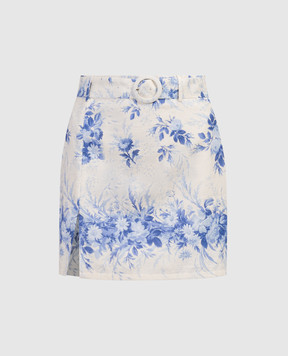 Twinset Бежевая юбка с леном в цветочный принт. 241TT2425