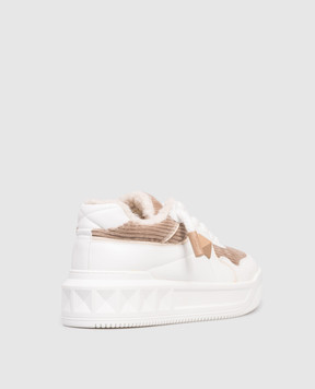 Valentino Білі комбіновані кросівки One Stud XL на хутрі 7W2S0FQ4IIG