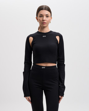 Off-White Чорний топ з фігурними вирізами з принтом логотипа OWAD211C99JER001