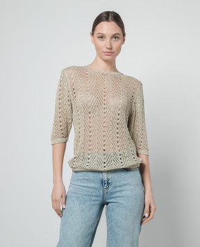 Twinset Бежевий ажурний джемпер з люрексом 241TT3133
