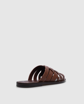 Brunello Cucinelli Коричневые кожаные плетеные шлепанцы MZUELBM326