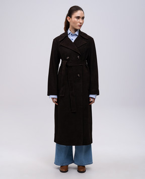 Babe Pay Pls Коричневое замшевое двубортное пальто 2517SUEDE