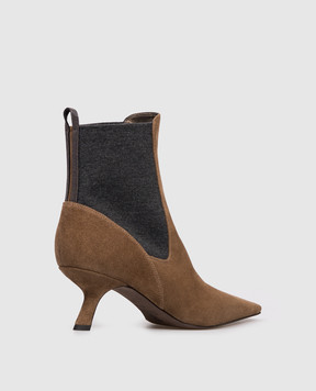 Brunello Cucinelli Коричневые замшевые ботильоны с цепочкой мониль MZSFC3054P