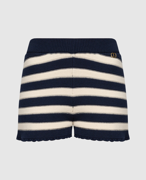 Shorts in a stripe pattern with a logo