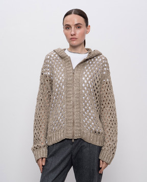 Brunello Cucinelli Бежевий ажурний кардиган з капюшоном MEA338206