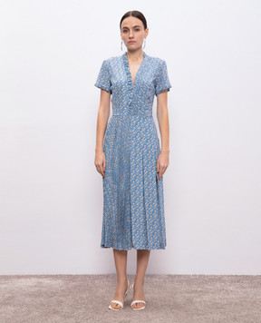Ermanno Scervino Блакитна сукня міді із шовку в квітковий принт D462Q359OYQ