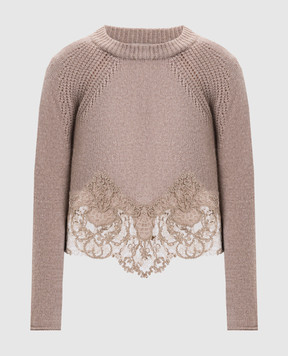 Ermanno Scervino Бежевий светр з кашеміру з мереживом D475M305APKFX
