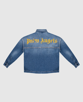 Palm Angels Детская синяя джинсовая куртка с логотипом и прорехами PBYD006F25DEN00112+