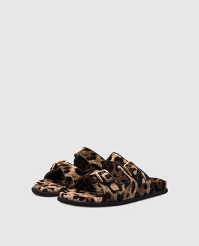 Dolce&Gabbana Коричневые шлепанцы в анималистичный принт. CQ0632A6L97