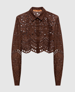 Ermanno Scervino Коричневая блуза с вышивкой бродери D464K611RXT