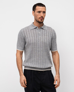 Brunello Cucinelli Серое поло с леном M2L707605