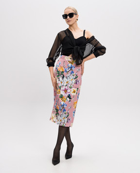 Dolce&Gabbana Рожева спідниця міді з шовком в квітковий принт F4CS8TFSA7G