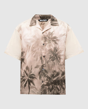 Palm Angels Бежева сорочка з коротким рукавом в принт Sunset Palms PMGG00AS25FAB002