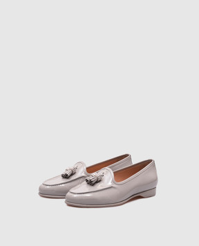 Santoni Серые кожаные лакированные лоферы с кристаллами WUAN71067PS2NVHD