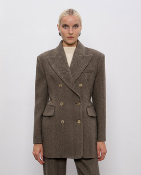 Ermanno Scervino Коричневий двобортний жакет з вовни, шовку та кашеміру у візерунок D476I723OQR