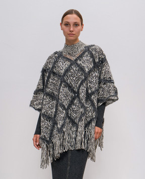 Brunello Cucinelli Серое ажурное пончо с шерстью с пайетками MCER10204P