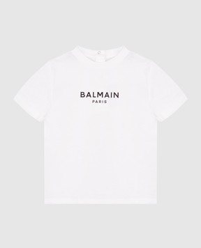 Balmain Дитяча біла футболка з принтом логотипа BX8501Z3186