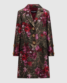 Dolce&Gabbana Пальто в цветочный узор с шелком с люрексом и кристаллами F0S98ZFJM2E