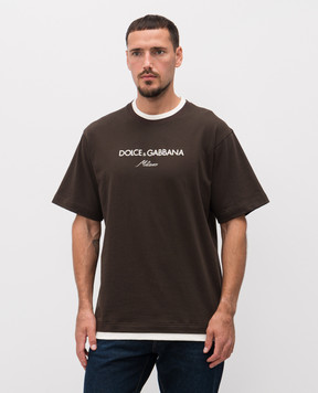 Dolce&Gabbana Коричневая футболка с вышивкой логотипа G8ST6ZG7PCG