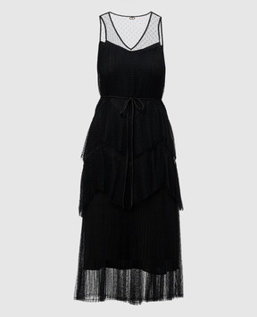 Twinset Чорна сукня міді з сітки з оборками 251TP2511