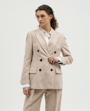 Brunello Cucinelli Бежевий двобортний вельветовий жакет з ланцюжком моніль MD5767032P