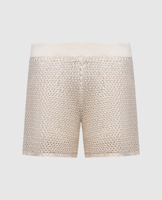Golden shorts in an openwork pattern with linen