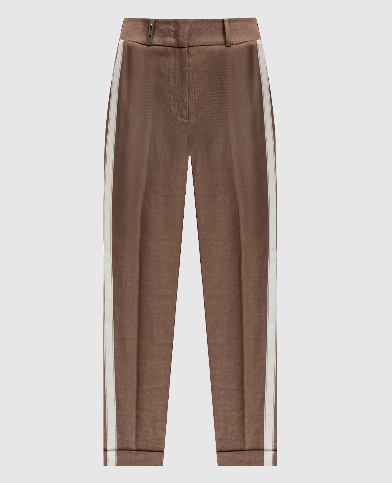 

Коричневые брюки из льна с цепочкой мониль, Коричневый, Укороченные брюки
