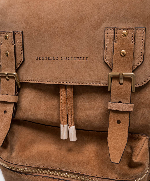 Brunello Cucinelli Коричневый замшевый рюкзак с тиснением логотипа MBWTU356 изображение 4
