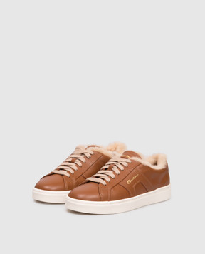 Santoni Коричневі шкіряні кеди на хутрі WBGT61419PNNPXWL