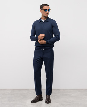 Bertolo Cashmere Синє поло з вовни та шовку 902473002514