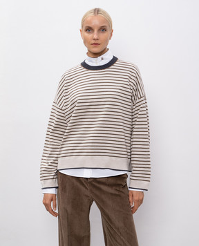 Brunello Cucinelli Бежевий джемпер з вовни, кашеміру та шовку в смужку M16225110